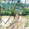 Jembatan gantung yang merupakan penghubung dua desa di Kecamatan Talaga hampir putus akibat diterjang banjir