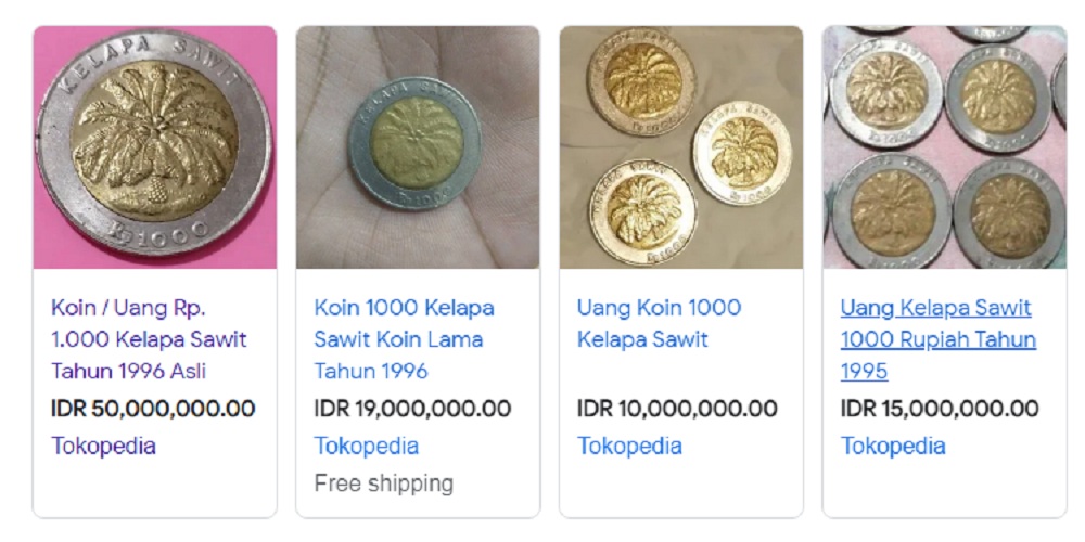 Ilustrasi Harga Uang Koin 1000 Kelapa Sawit Tahun 1996 Screenshot/Radarcirebon.id