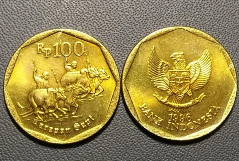 uang logam 100 rupiah gambar karapan sapi