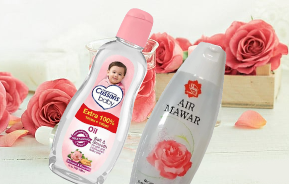 racikan baby oil dan air mawar viva