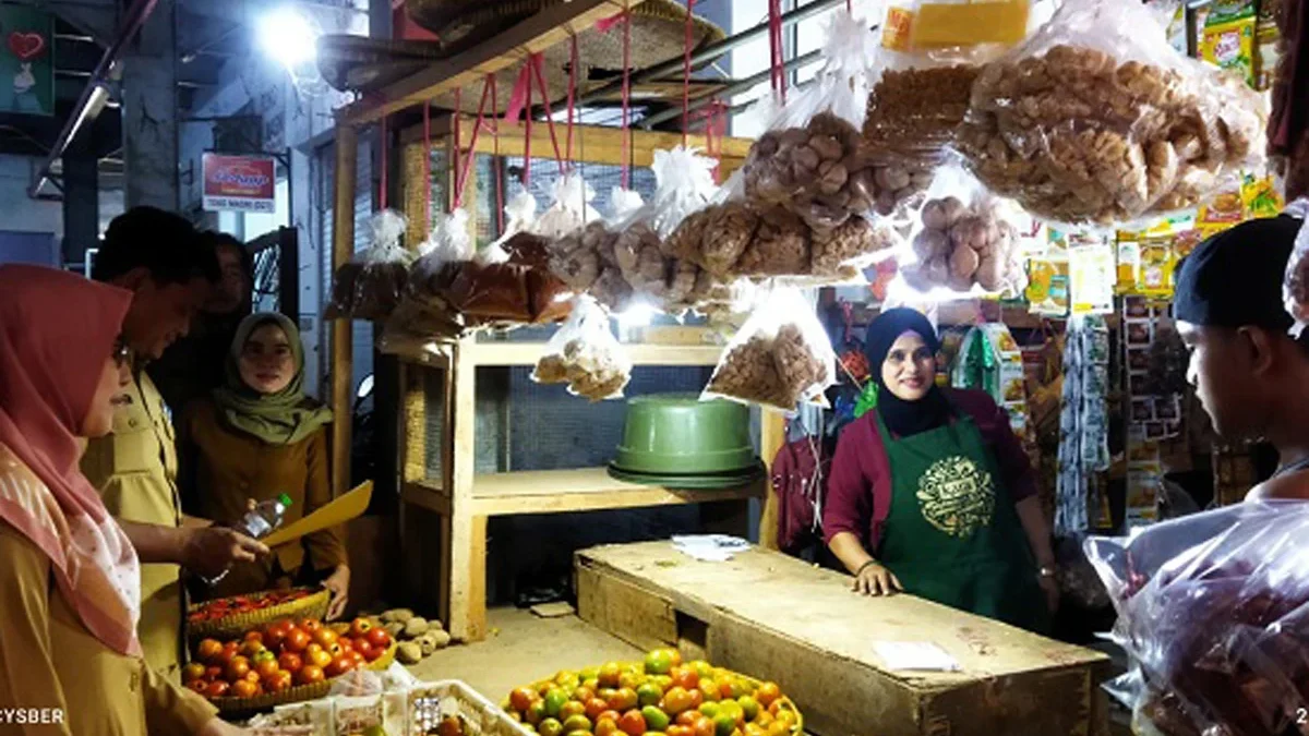 Petugas Disdagin mengecek langsung harga-harga bahan pokok dan penting di Pasar Pasalaran Kabupaten Cirebon.