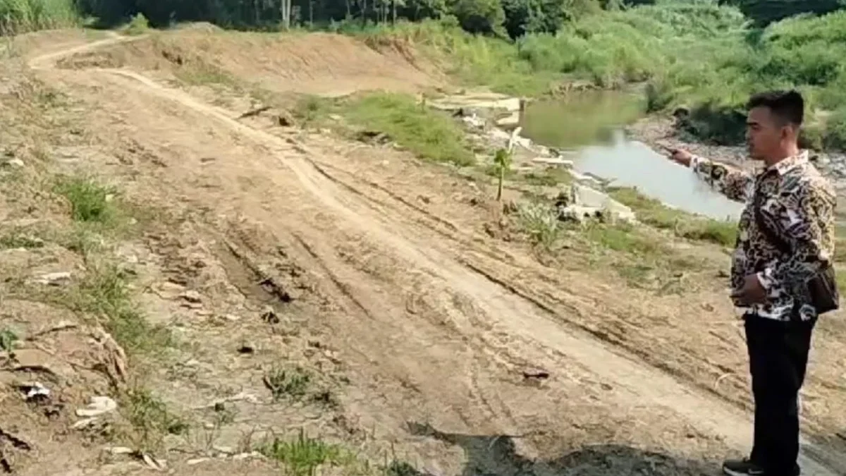Longsor tebing Sungai Cimanis memutus saluran irigasi sehingga menyulitkan petani di Desa Beringin untuk menan